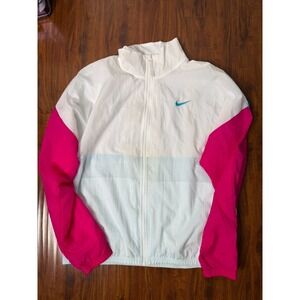 Nike White Neon Pink Tennis Track Windbreaker Jacket Size M CW7348-100